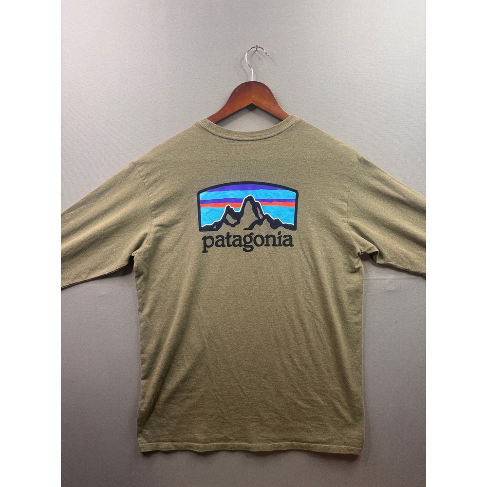 Patagonia Responsibili-Tee Long Sleeve Shirt Mens Small Olive Green P-6 Logo